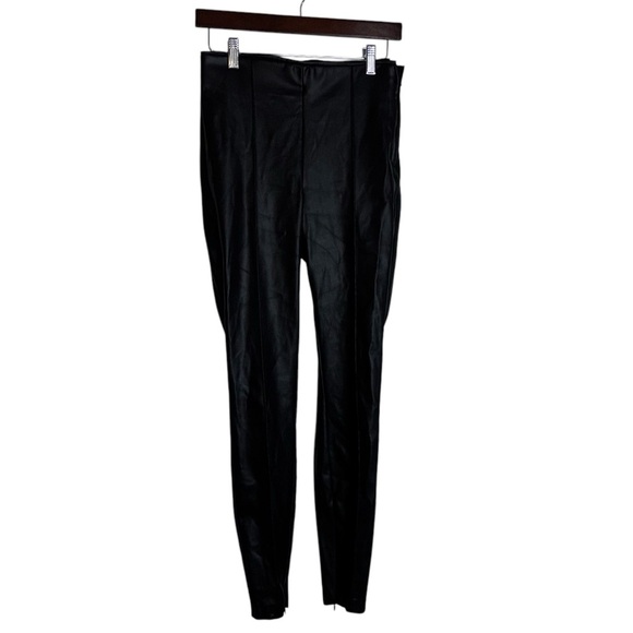 Zara Black Faux Leather Leggings Women Medium Soft Smooth Biker Zip Hem Side Zip - Picture 1 of 8